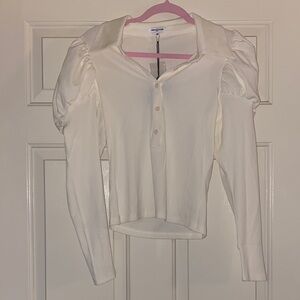 NWOT AREA STARS Elegant Cream Button-Down Puff Sleeve Blouse